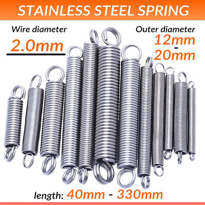 A2 Stainless Steel L=40-330mm 2.0mm Expansion Spring Extension Expanding Springs