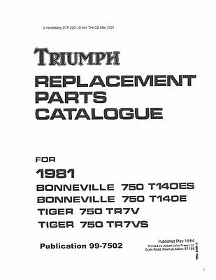 Triumph Parts Manual Book 1981 Tiger TR7V & 1981 Tiger TR7VS