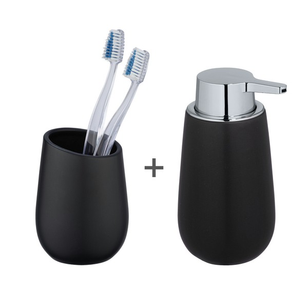 Wenko Waschtisch-Set Mod. Badi Schwarz, 2-Tlg., 1 Zahnputzbecher, 1 Seifenspende-image