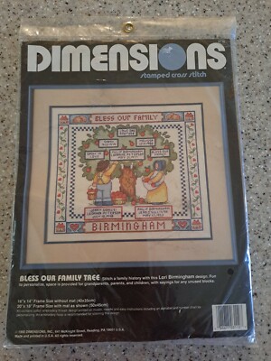 Vintage 1990 Dimensions Stamped Cross Stitch Bless Our Family Tree #3110