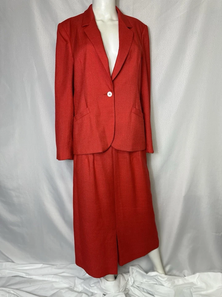 Conjunto de traje falda roja vintage marca Saville para mujer talla 14 Foto 4 de 4