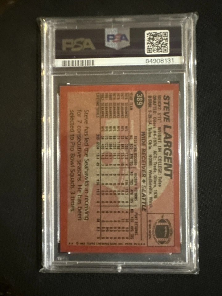 1983 Topps #389 Steve Largent (NFL HOF) PSA 7 NM-MT Seattle Seahawks - Image 2 of 2