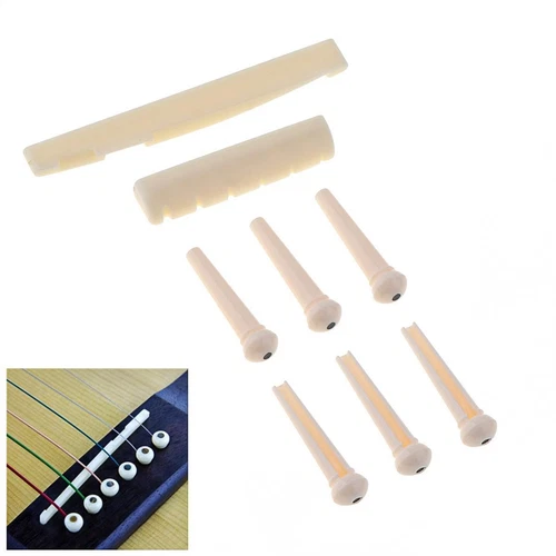 Natural Cattle Bone Nut and Saddle + Plastic Bridge Pins For Acoustic Guitar US