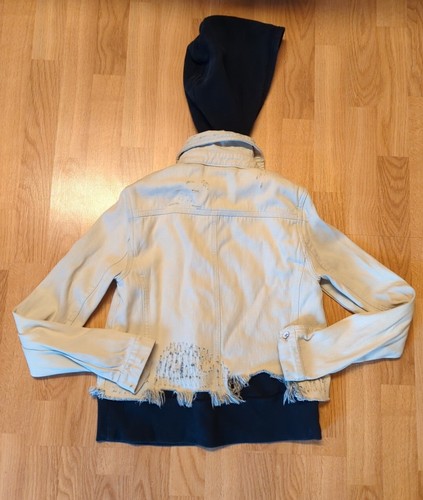 Free People Hoodie Jacke Damen XS Weiß Distressed Double Weave Denim - Bild 6 von 13