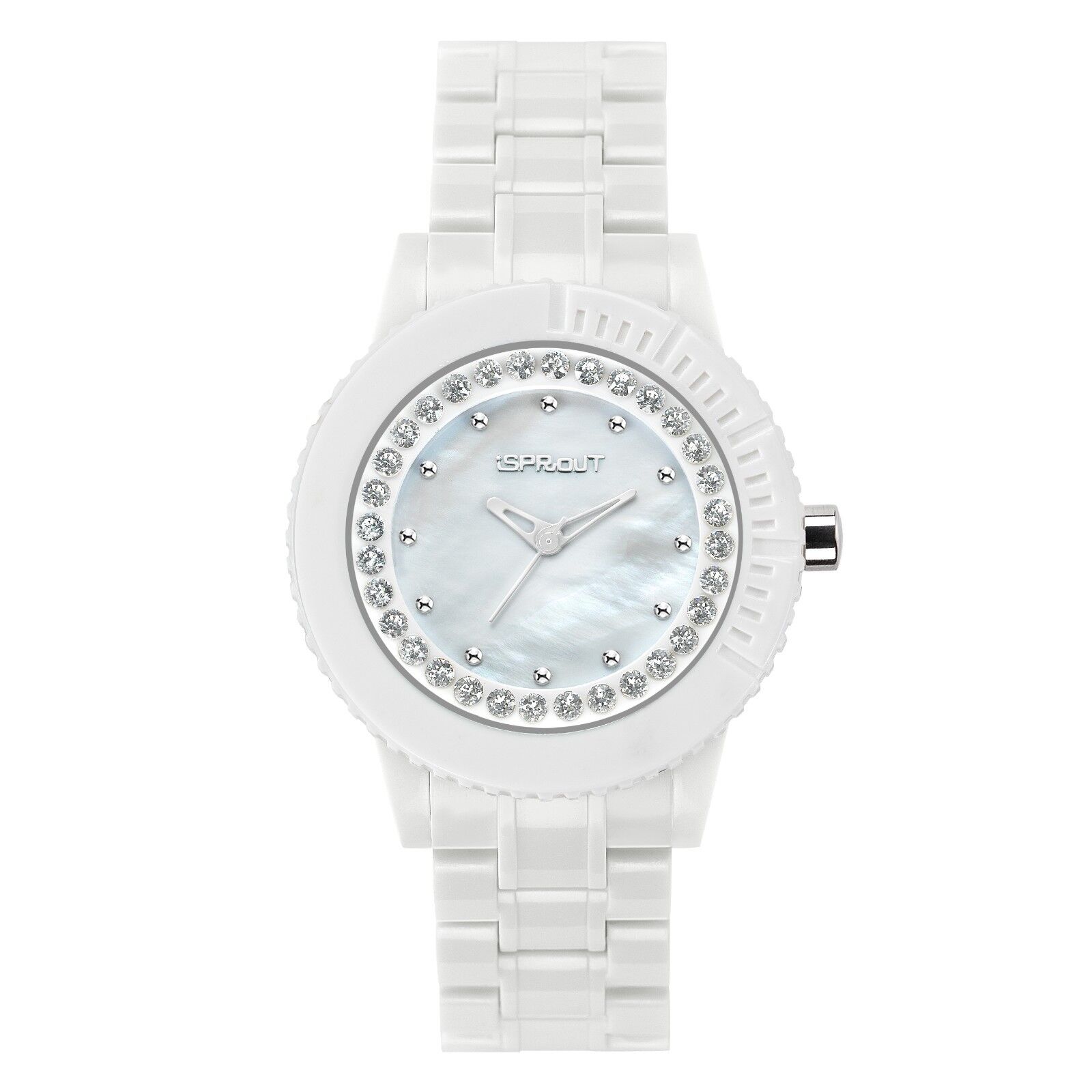 NEW-SPROUT WHITE CORN RESIN+MOP+CRYSTAL+SILVER DETAILS DIAL WATCH ST/6504MPCL,WT