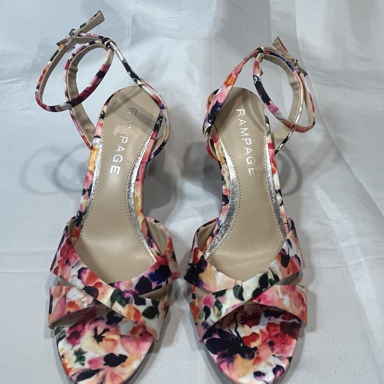 Rampage Ankle Strap Floral Heel Sandals Size 9 Open Toe Flower Shoe Sexy Dress