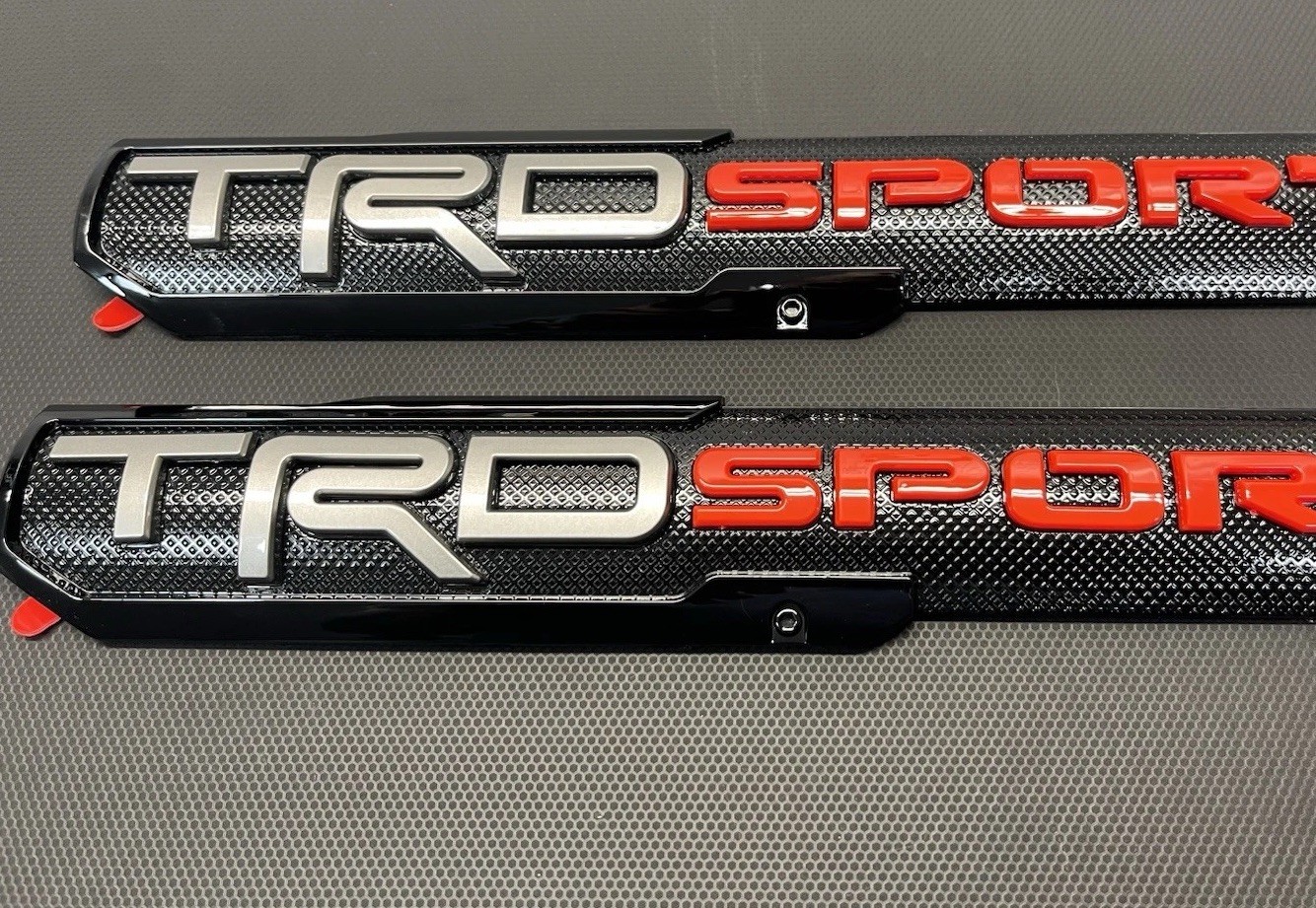 TRD SPORT STYLE SIDE EMBLEMS PAIR BLACK, SILVER AND RED - AFTERMARKET