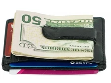 Genuine Leather Money Clip front pocket wallet with metal clip and card ID Case