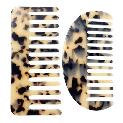 Large Wide Tooth Tortoise Shell Comb, 2 Pack French Hair Detangling Style-B