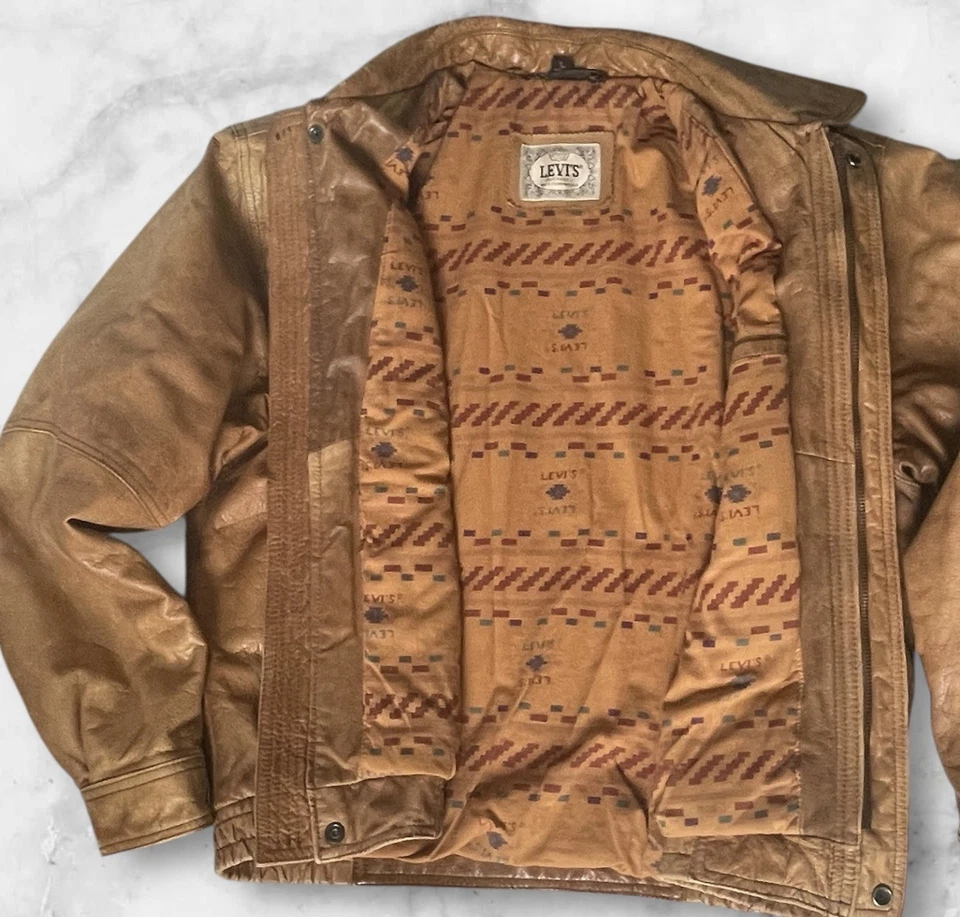 Chaqueta Bomber Levi’s Western Wear De Colección Cuero Suave Talla (L) Totalmente Forrada Marrón Para Hombre Foto 4 de 4