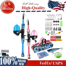 56Pcs Fishing Lures Kit Telescopic Fishing Rod & Reel Combo Kit w/ Tackle Box