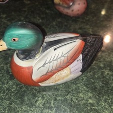Vintage Mallard Duck Coin Bank Ceramic Wildlife Figurine 