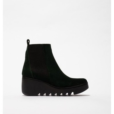 Fly London Bagu BAGU233FLY Dublin Black Pine Green Slipper Leder Keilabsatz Stiefel