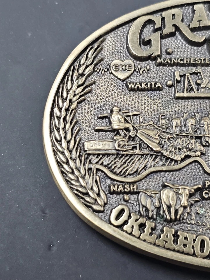 Hebilla de cinturón vintage 1986 Grant County Oklaoma Heritage # 723 Foto 2 de 4