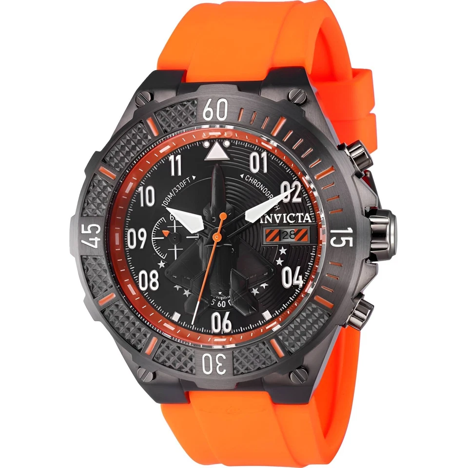 Invicta Reloj Hombre Aviador Cronógrafo Esfera Negra Naranja Correa Silicona 39896