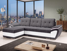APEX Grey White Corner Sofa Bed L-Shape Velvet Faux Leather FREE FAST DELIVERY