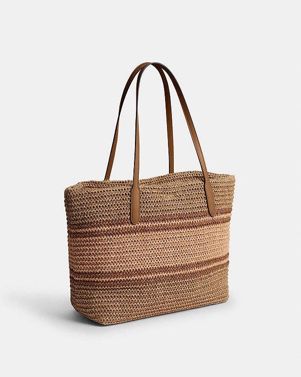 COACH LG STRAW TOTE かごバッグ 🌺🌹Coach Cargo Embroidered Logo Straw Tote Bag B4/natural