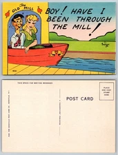The Old Mill Boat Ride Cartoon Postcard