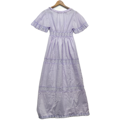 60s babydoll dress Vtg 60s Babydoll Empire Waist Victorian Maxi Dress Womens M Blue Flowers  Zip Up