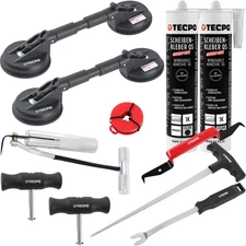 2x SCHEIBENKLEBER 290 ml SCHEIBEN AUSBAUWERKZEUG SET GUMMI DOPPELSAUGER Ø 118 mm