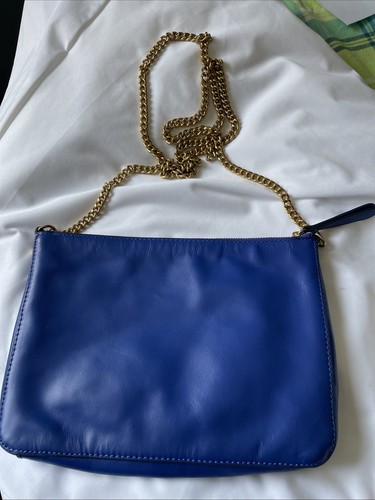 Banana Republic Soft, Blue Leather Crossbody Bag With Stunning Gold Plated Chain