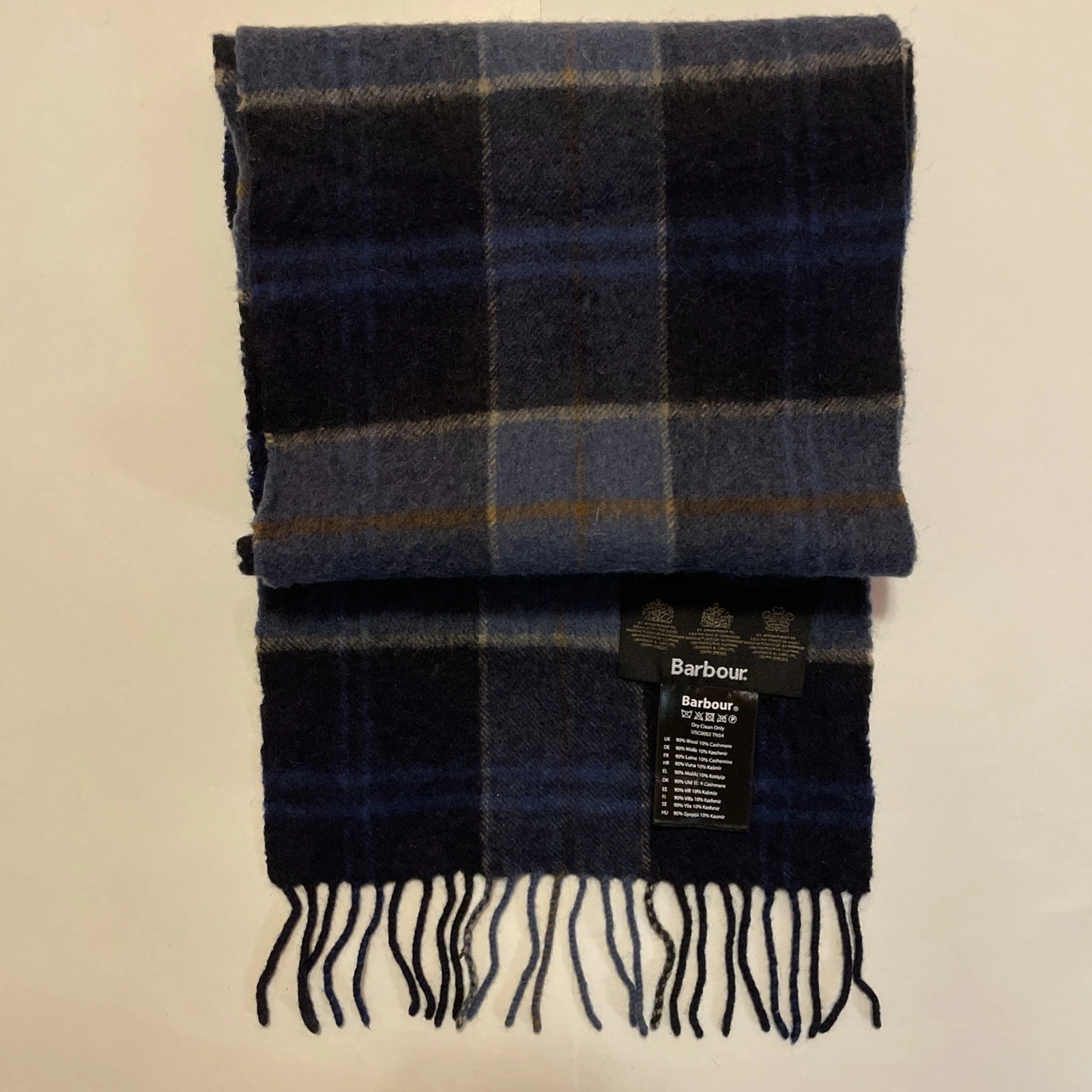 Barbour Wool and Cashmere Tartan Scarf For Men in Midnight