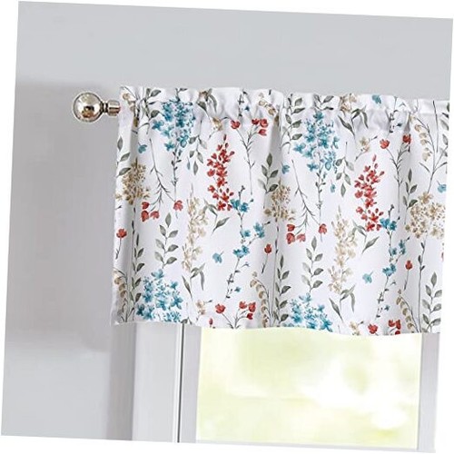 Floral Kitchen Curtain Valance Colorful Botanical Flower Print, Farmhouse Rod