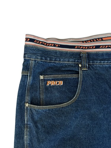 Vintage Paco Sport Jeans Men’s 52x32 Baggy Wide Leg Y2K Elastic Waist Pockets - Picture 2 of 16
