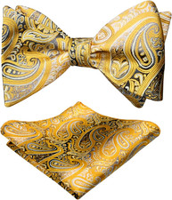 Mens 2Pcs UNTIED Gradient Paisley Self Bow Tie and Hanky Set