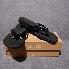 Vionic Women's Bella X Toe Post Sandals Patent Leather With Bow Black  10W