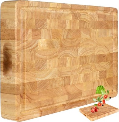 Wooden Butcher Block End Grain Cutting Board 17x13x1.5in Reversible Multipurpose