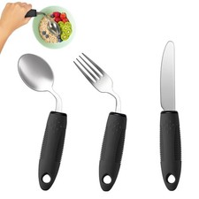 3-Piece Adaptive Utensils Set - 42  Angled Parkinsons Utensils, 2.5 oz Weight...
