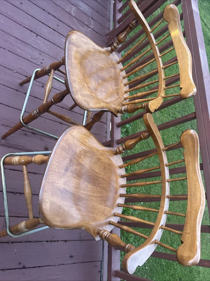 De Colección Ethan Allen Madera de Arce Nuez moscada Peine Respaldo Giratorio Mates Sillas PAR Foto 3 de 4