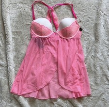 La Senza Pink Sheer Babydoll Lingerie Lace Trim Romantic Y2K Intimates Small