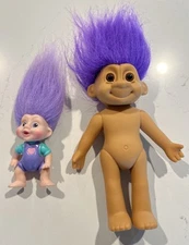 Magic Troll Babies 1991 Applause  3" Baby Troll Purple Hair & 6” Russ 90’s Trol