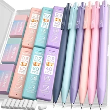 Nicpro 6PCS Pastel Mechanical Pencil Set with Case, Cute Drafting Pencils 0.5 mm