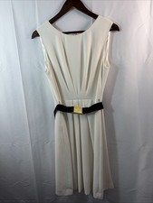 Tahari Author Levine Ivory Sleeveless Dress W/ Black Belt Size 10
