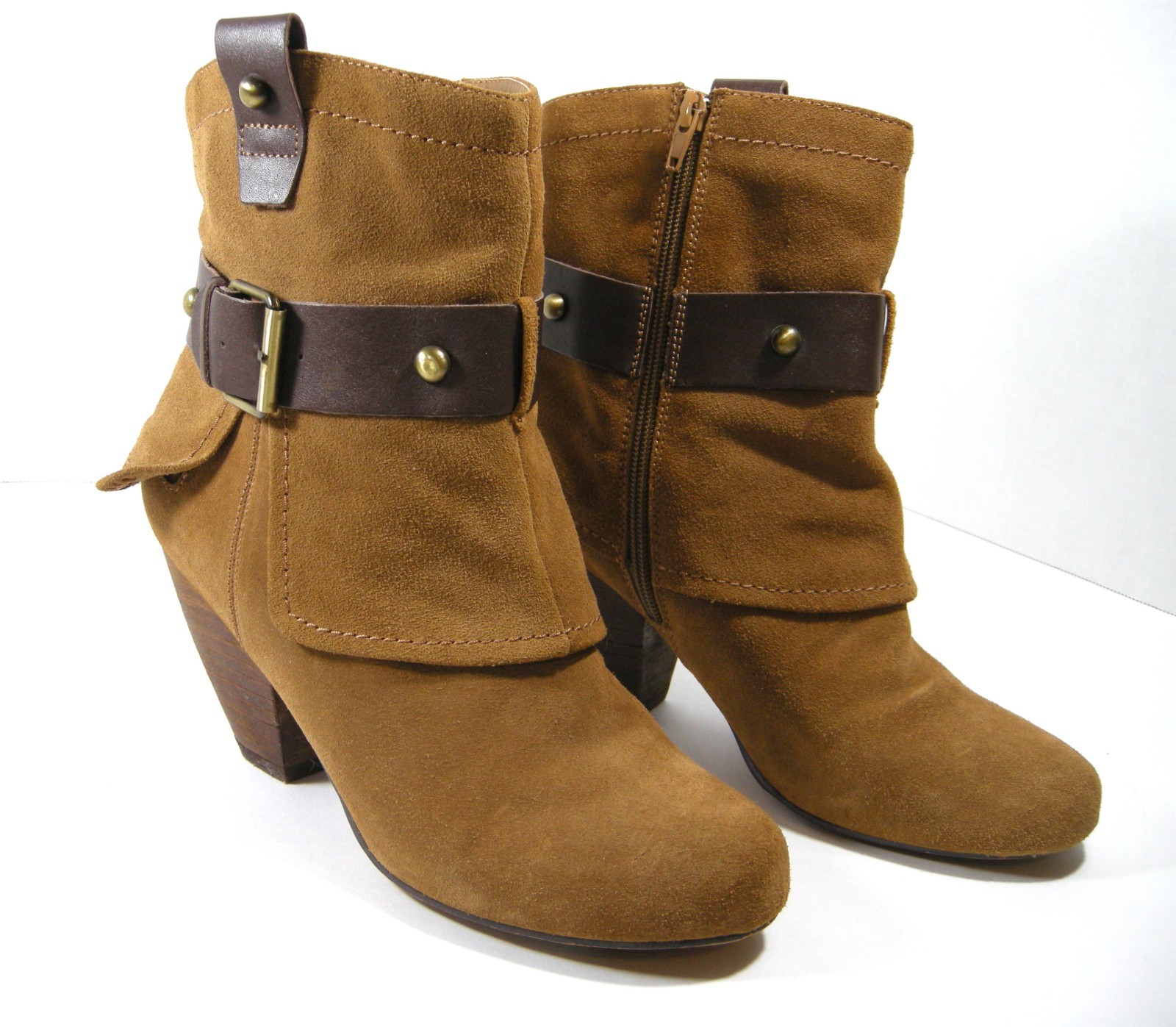 Naughty Monkey Ankle Boots Brown Suede Leather High Heel  Womens Size 9