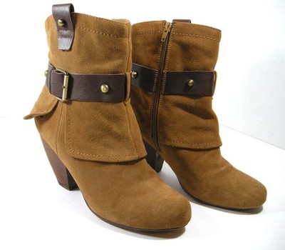 Naughty Monkey Ankle Boots Brown Suede Leather High Heel  Womens Size 9
