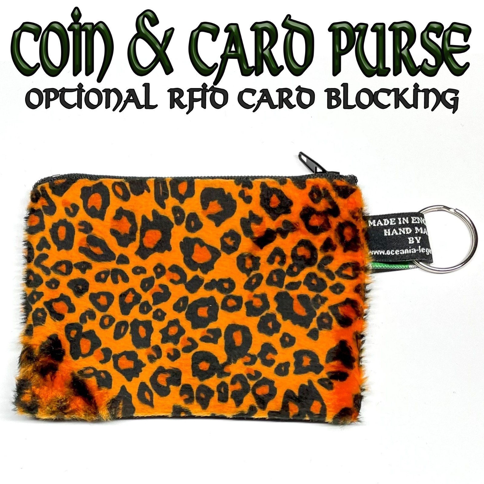 Bolsa Monedero Dama Leopardo Animal Print Velour RFID Terciopelo Naranja Negro