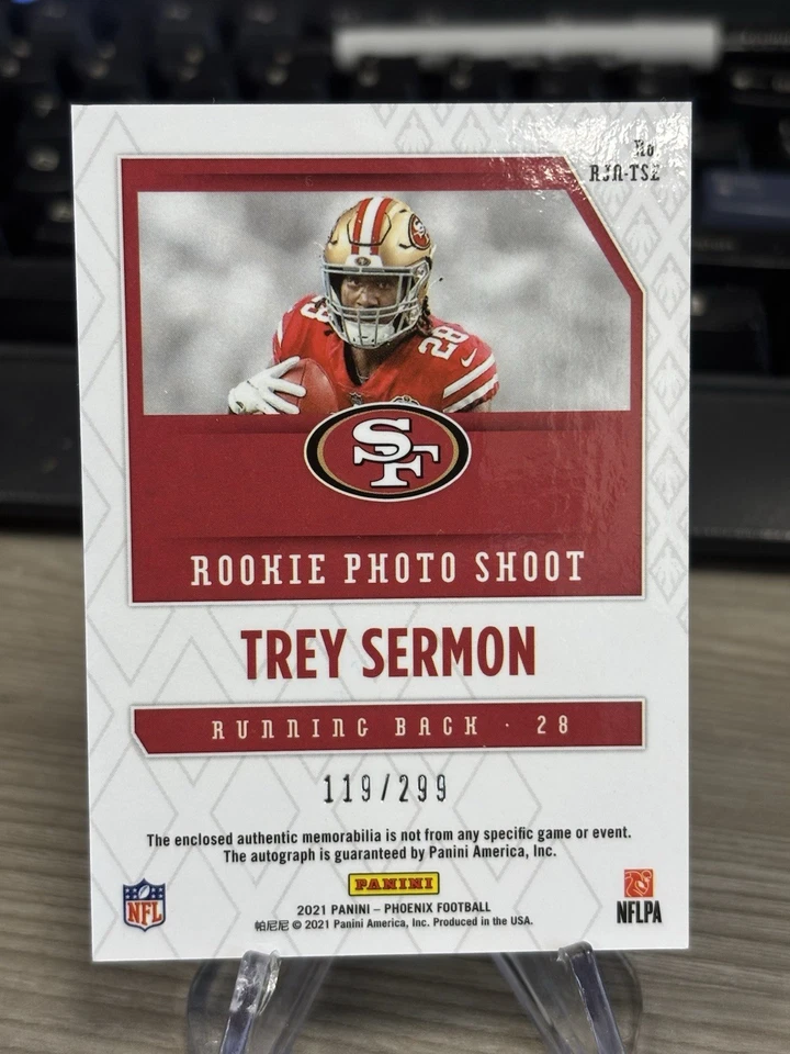 2021 Panini Phoenix Trey Sermon Rookie Jersey Auto /299 - 49ers RPA - Image 2 of 3