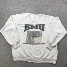 Vintage EMU This Bird Is For You Sweatshirt Mens XL Gray Crewneck 50/50 USA 90s