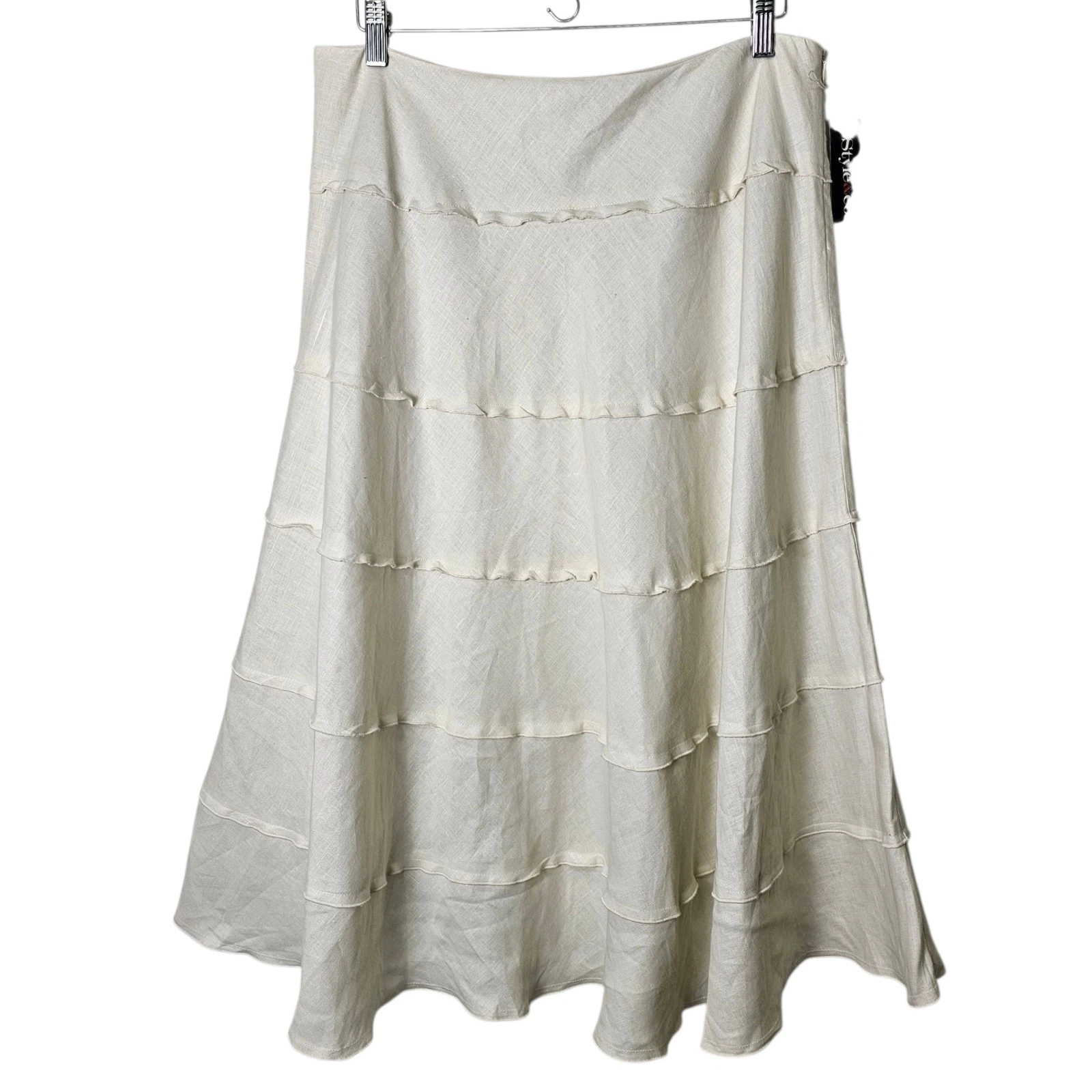 NWT Style & Co. 12 Linen Tiered Midi Skirt Oatmeal Beige A-Line Neutral L ~