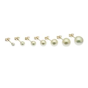 Gift Boxed Pearl Earrings 9ct Gold Studs 3mm Round White Freshwater Pearls 