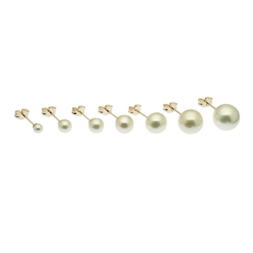 9ct Gold Pearl Earrings Round White AAA Quality Cultured Pearls 3-9mm Gift Boxed - 第 1/32 張圖片