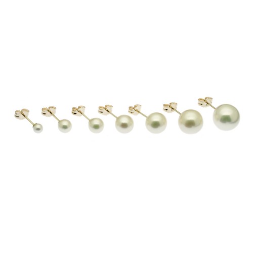 9ct Gold Pearl Earrings Round White AAA Quality Cultured Pearls 3-9mm Gift Boxed - Afbeelding 1 van 32