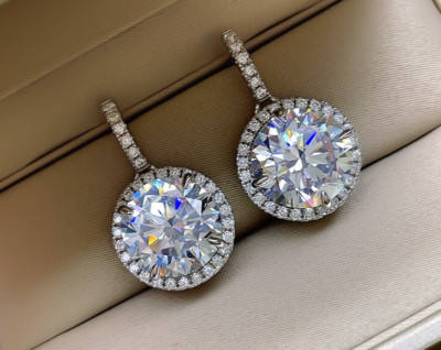 5ct Lab Grown Diamond Earrings, 18K Gold Vermeil, Round Face Dangling Studs