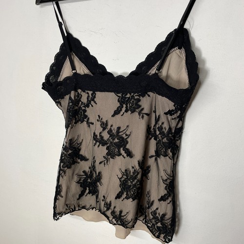 Blusa Top Cami Vintage Y2K Malla Floral Encaje Talla 14 Beige Negra - Imagen 5 de 7