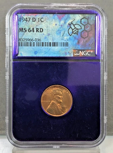 1947-D U.S. 1c Lincoln Wheat Cent NGC MS64 RD Red ~ Purple Core