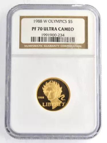 1988-W Olympics $5 Half Eagle NGC Graded Proof 70 Ultra Cameo 90% Gold Coin